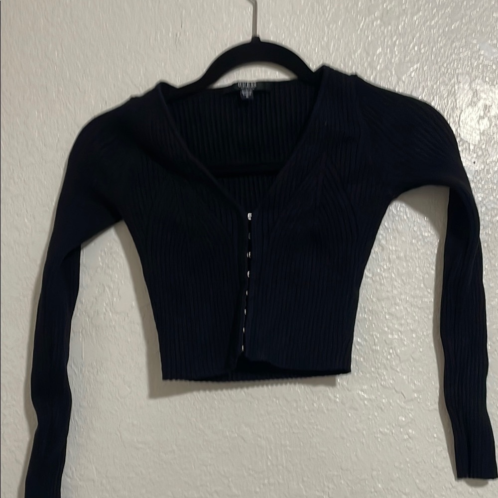 Guess Black Cropped Ribbed Cardigan